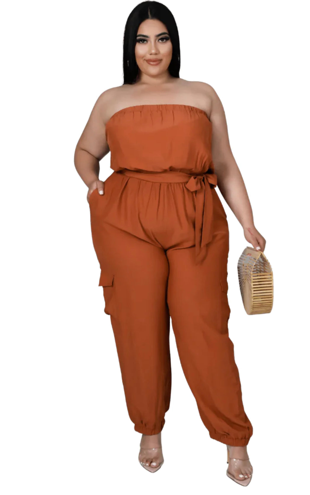 Strapless Jumpsuit - Cognac - Foxy And Beautiful