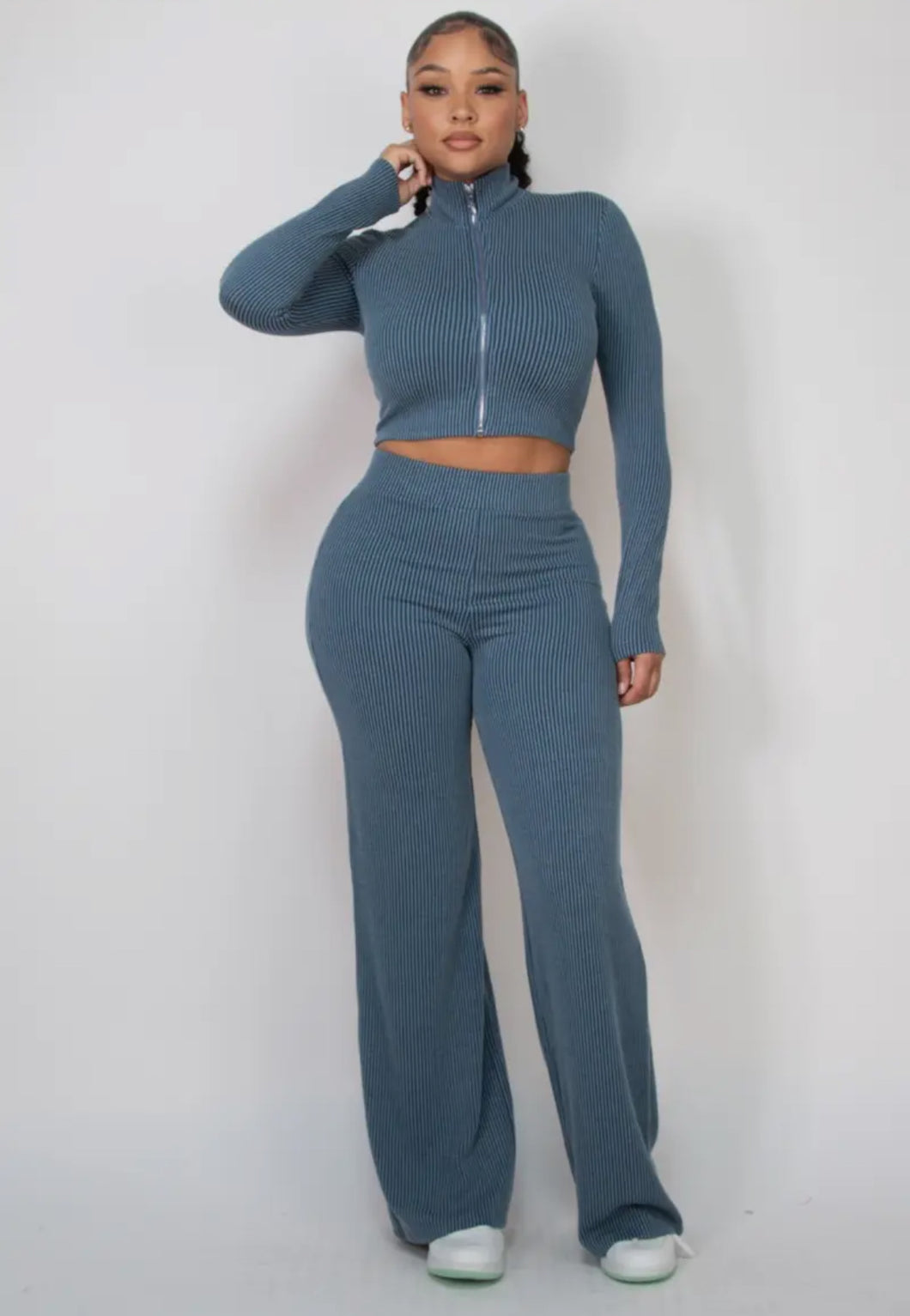 Denim Ribbed Set - Foxy And Beautiful Boutique