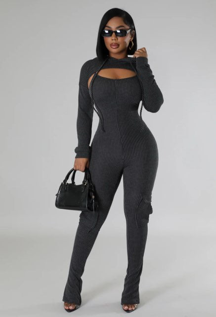 Mineral Wash Jumpsuit Set - Foxy And Beautiful Boutique