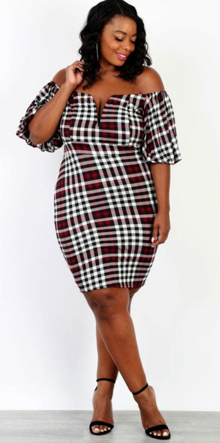 Burgundy Plaid Dress - Foxy And Beautiful