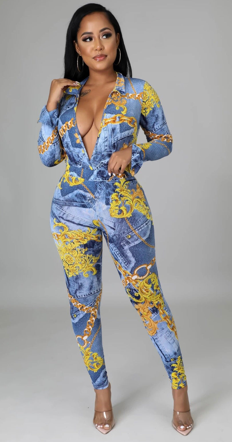 Denim & Chains Pant Set - Foxy And Beautiful
