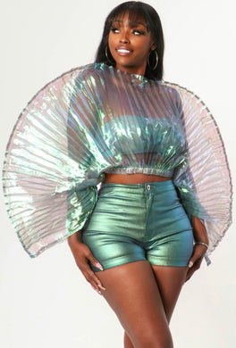 Iridescent Pleated Crop Top