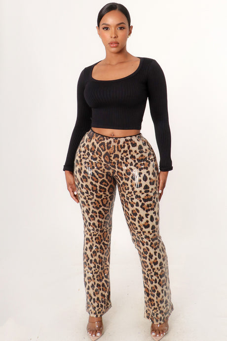 Leopard Sequined Flared Pant - Foxy And Beautiful Boutique