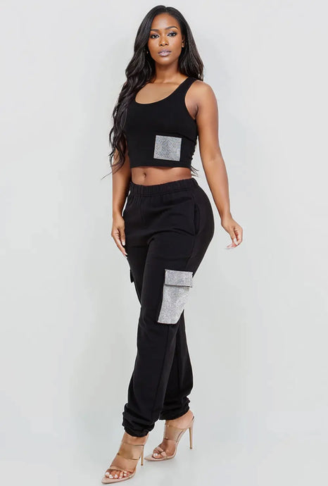 Rhinestone Jogger Set