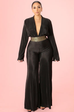 black pleated pant set