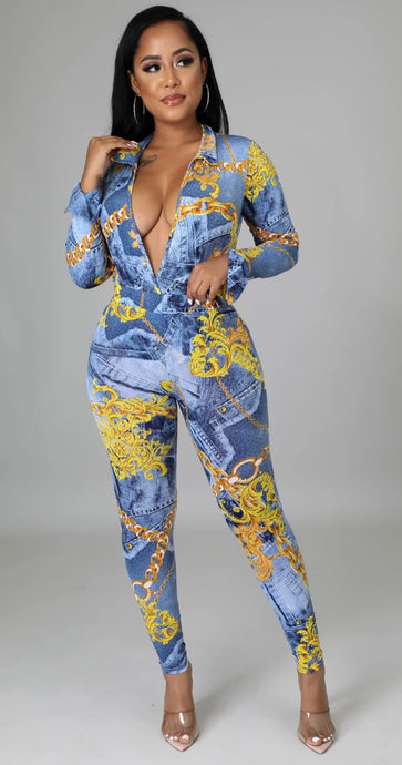 Denim & Chains Pant Set - Foxy And Beautiful