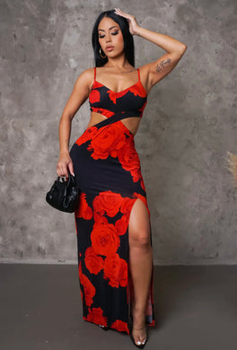 Red Roses Maxi Dress - Foxy And Beautiful