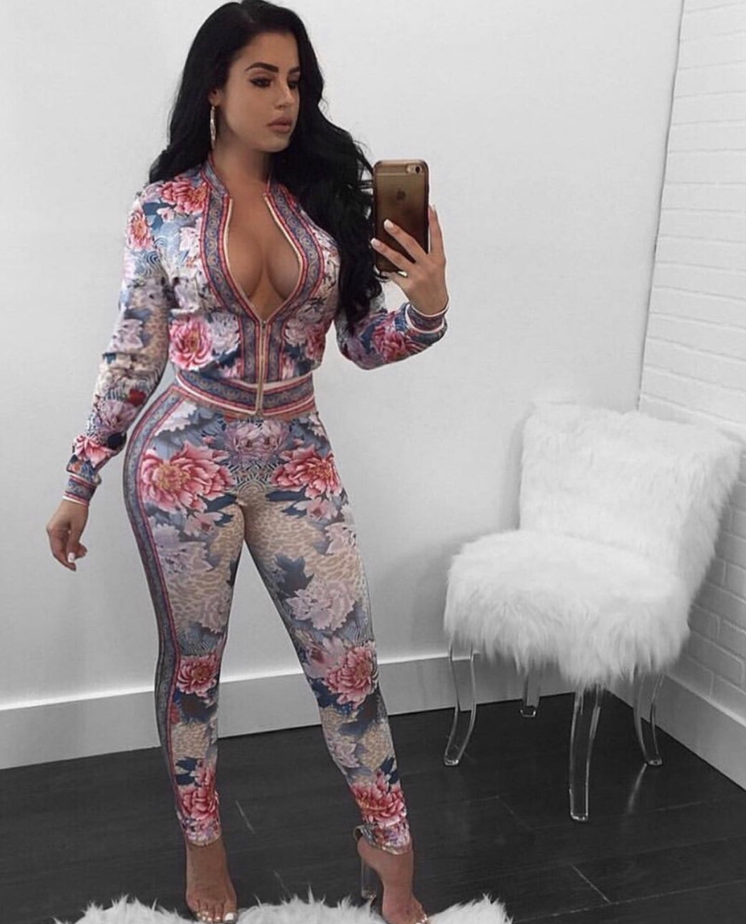 Pink Floral Track Suit - Foxy And Beautiful