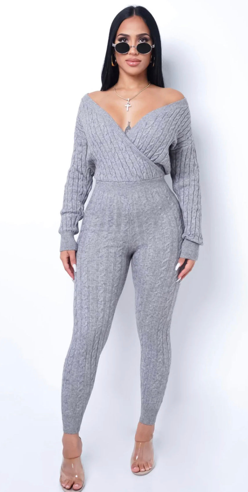 gray knit jumpsuit